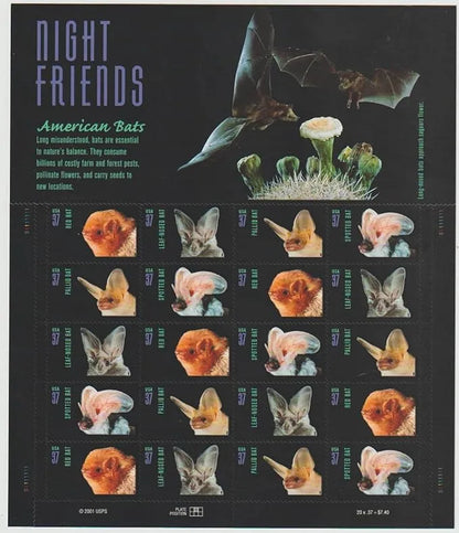 NOT Forever Stamp-37¢ Stamps 2002 Night Friends American Bats – Nature Series, First-Class Postage